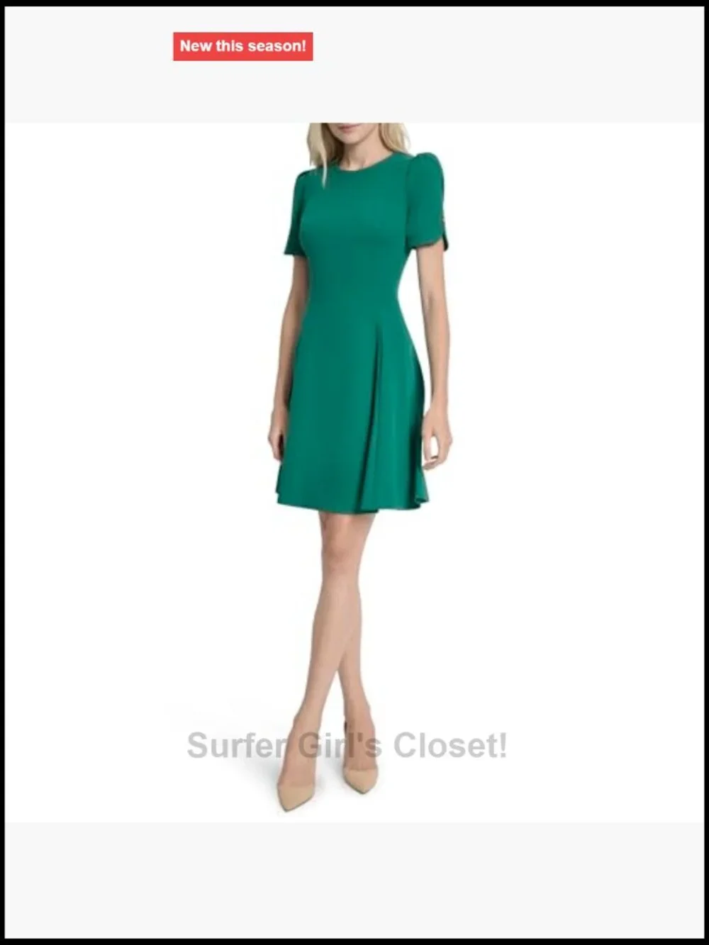 Fit & Flare Mini Dress, Short Sleeve, Jewel Neck, 96% Polyester 4% Spandex,